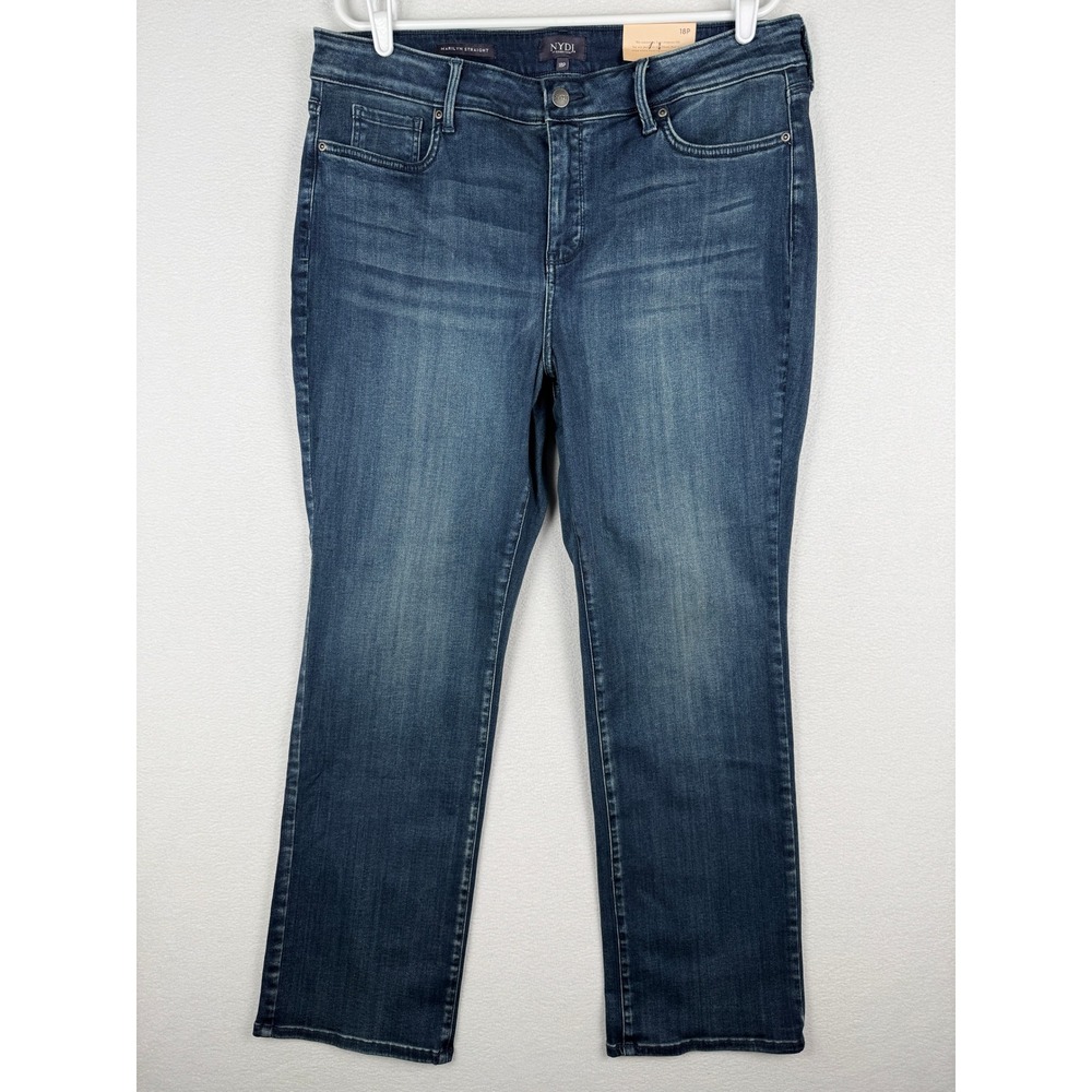 NWT NYDJ Marilyn Straight Jeans Womens 18P Blue Denim Water Conscious Lupine